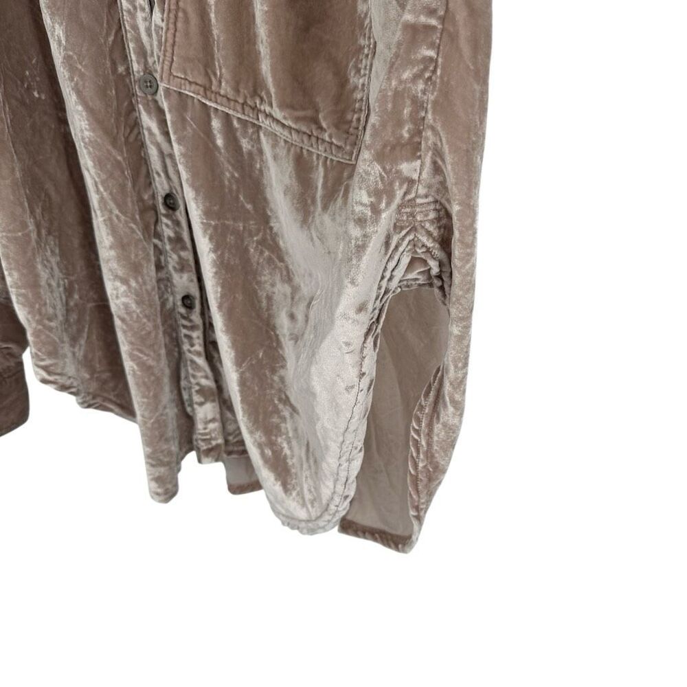Free People Night Skies Velvet Top Medium Mushroom Button Down Oversized - Picture 6 of 10